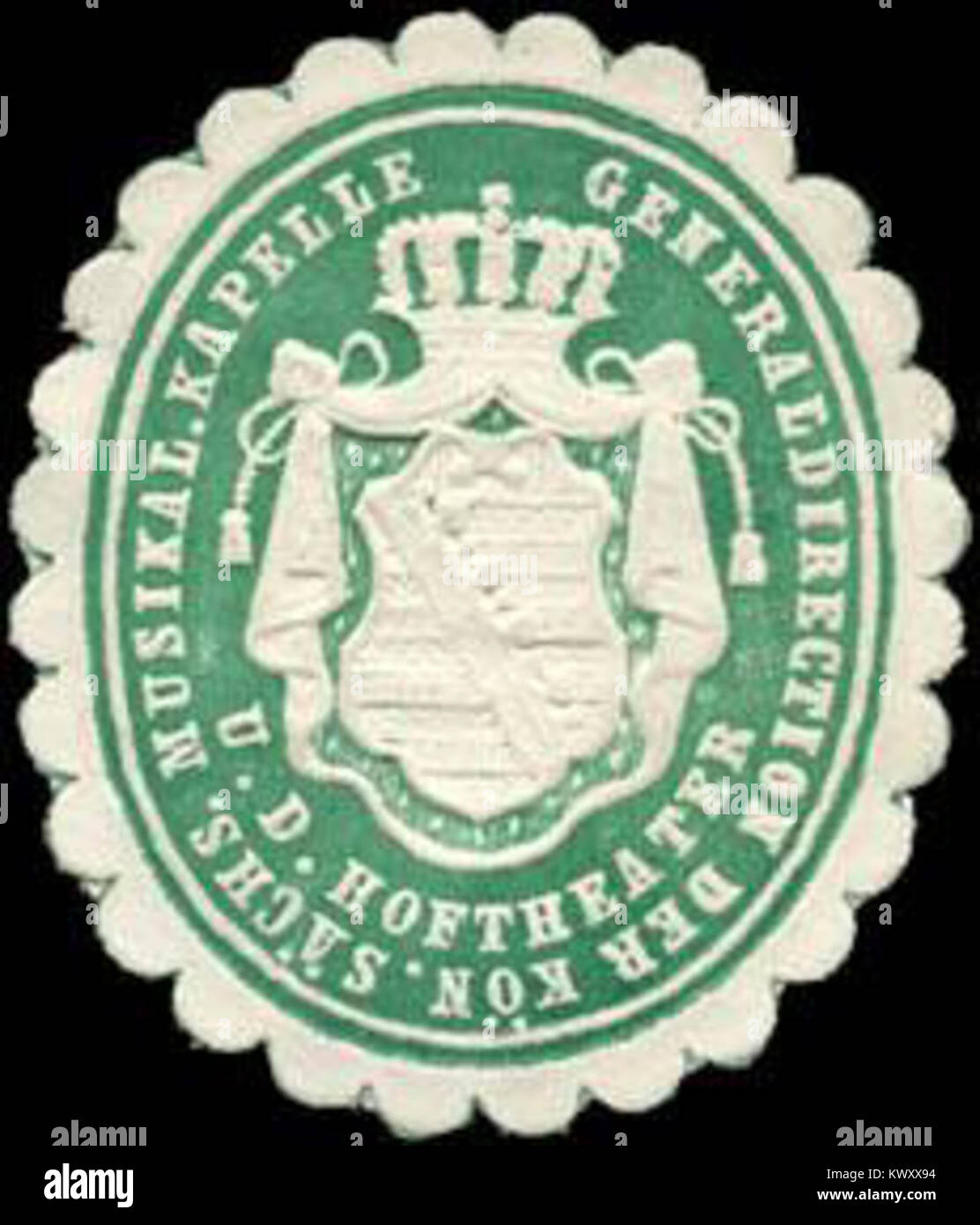 Sigillo della Cappella musicale reale sassone e del Teatro di corte, che rappresenta l’emblema ufficiale della direzione generale dell’istituzione nel Regno di Sassonia. Foto Stock