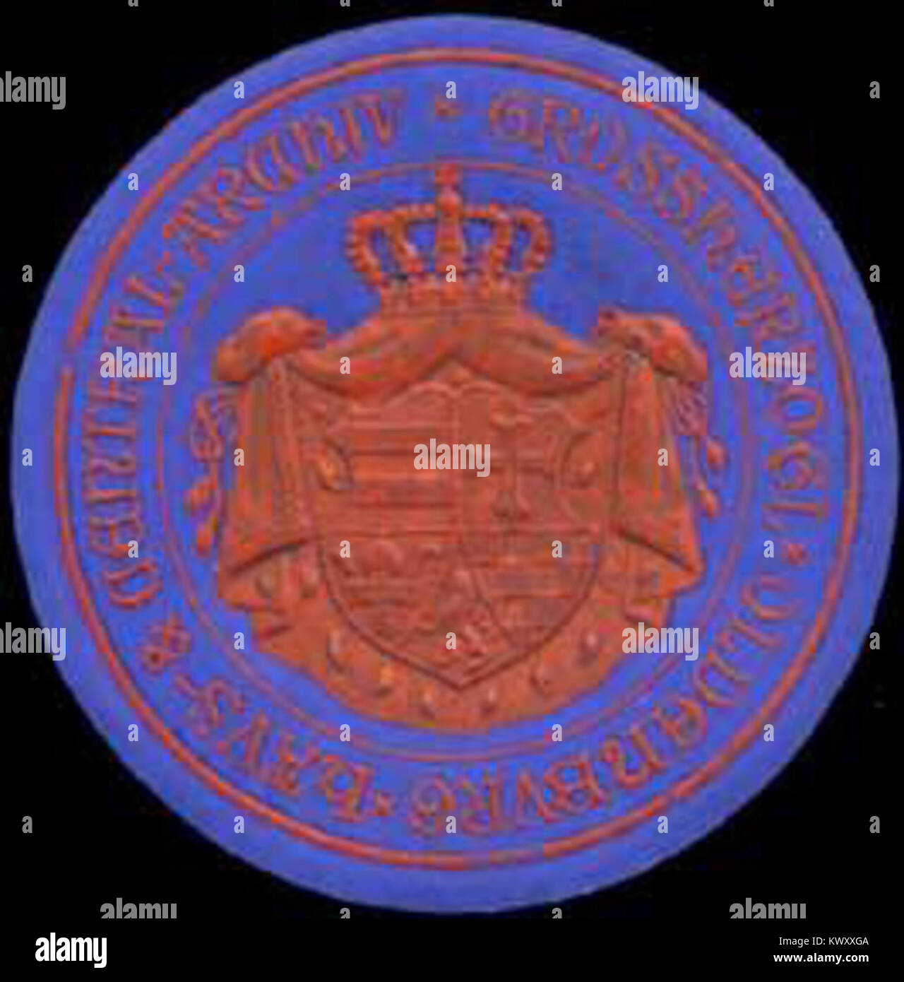Sigillo della Casa Granducale di Oldenburg e dell'Archivio centrale, Germania, utilizzato per i documenti d'archivio ufficiali e la conservazione dei documenti storici. Foto Stock