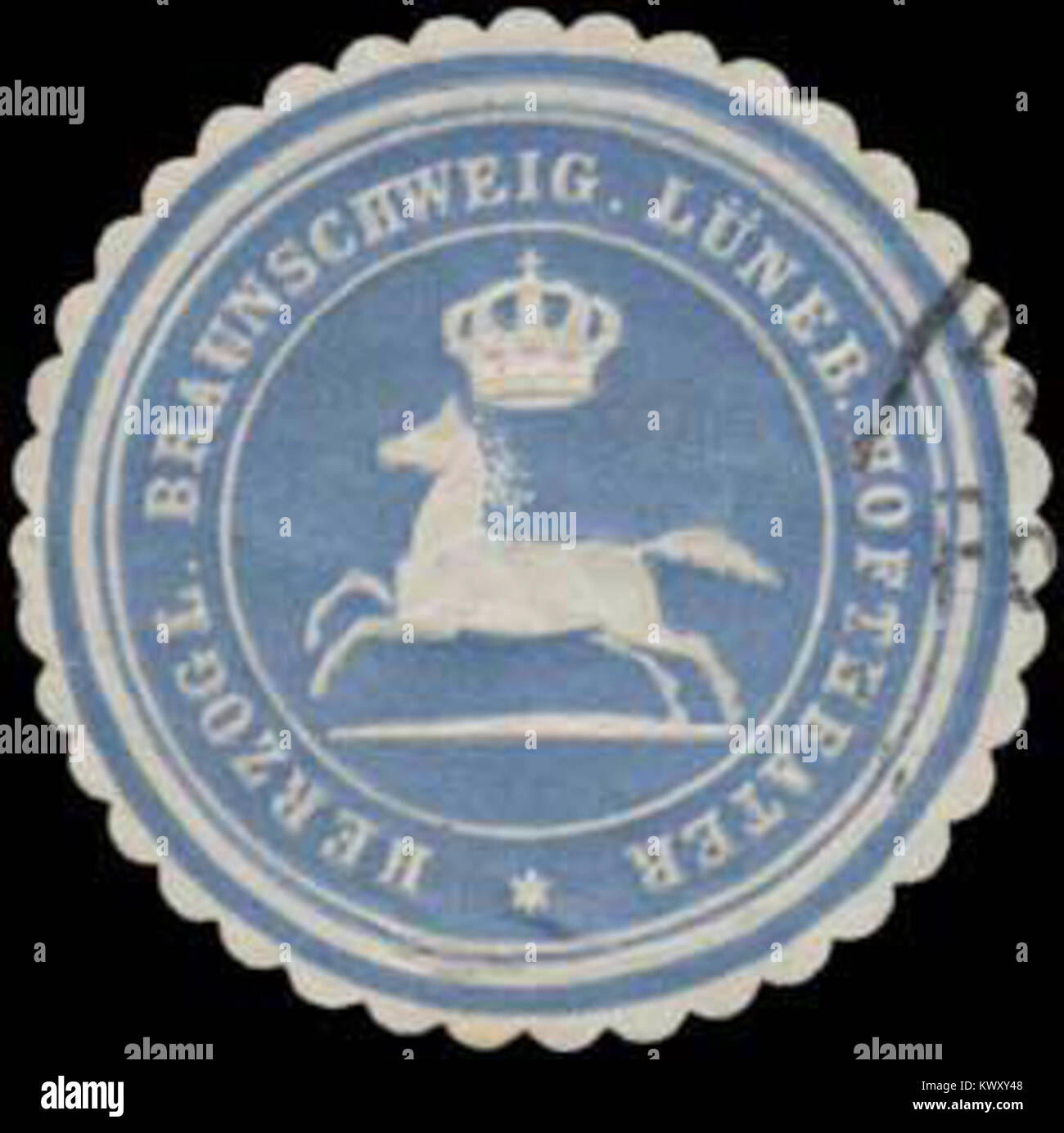 Questo è un timbro della famiglia Ducale di Braunschweig-Lüneburg associato al teatro di corte, utilizzato per la corrispondenza ufficiale tra la fine del XIX e l'inizio del XX secolo. Foto Stock