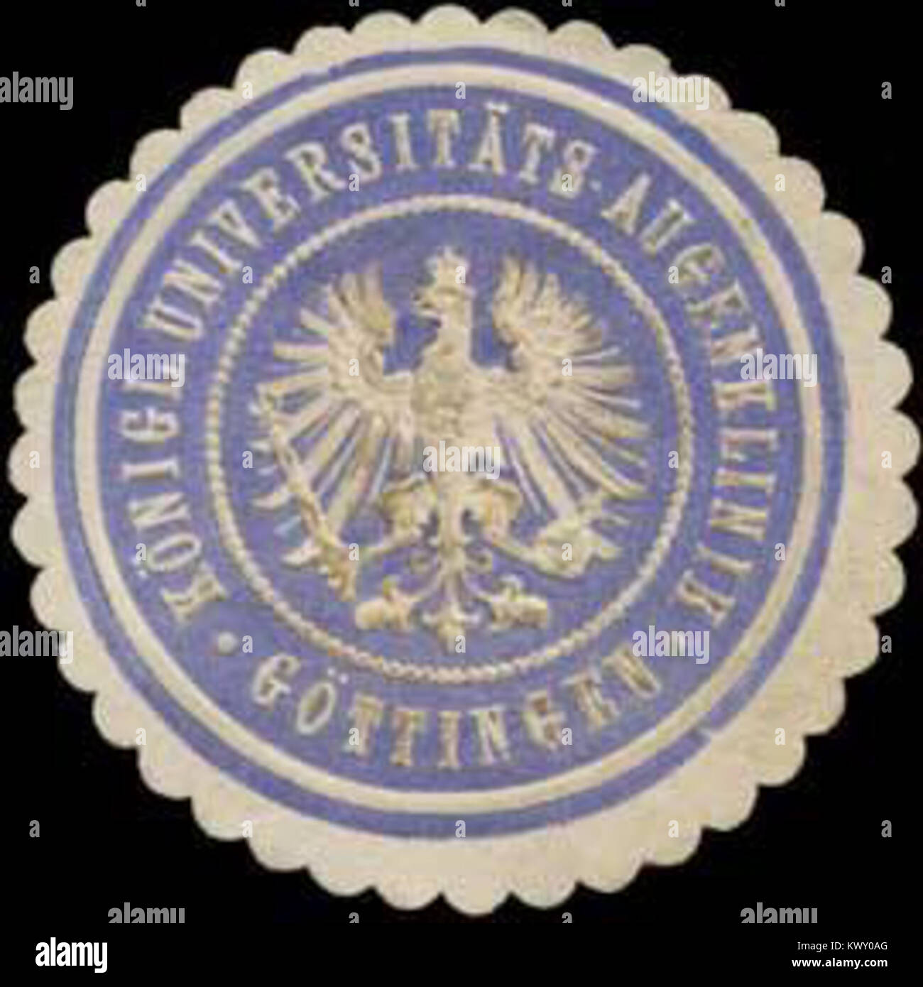 Questo sigillo rappresenta la Royal University Eye Clinic di Göttingen, un'importante istituzione medica nel Regno di Prussia che contribuì all'educazione medica e alla ricerca nel XIX secolo. Foto Stock