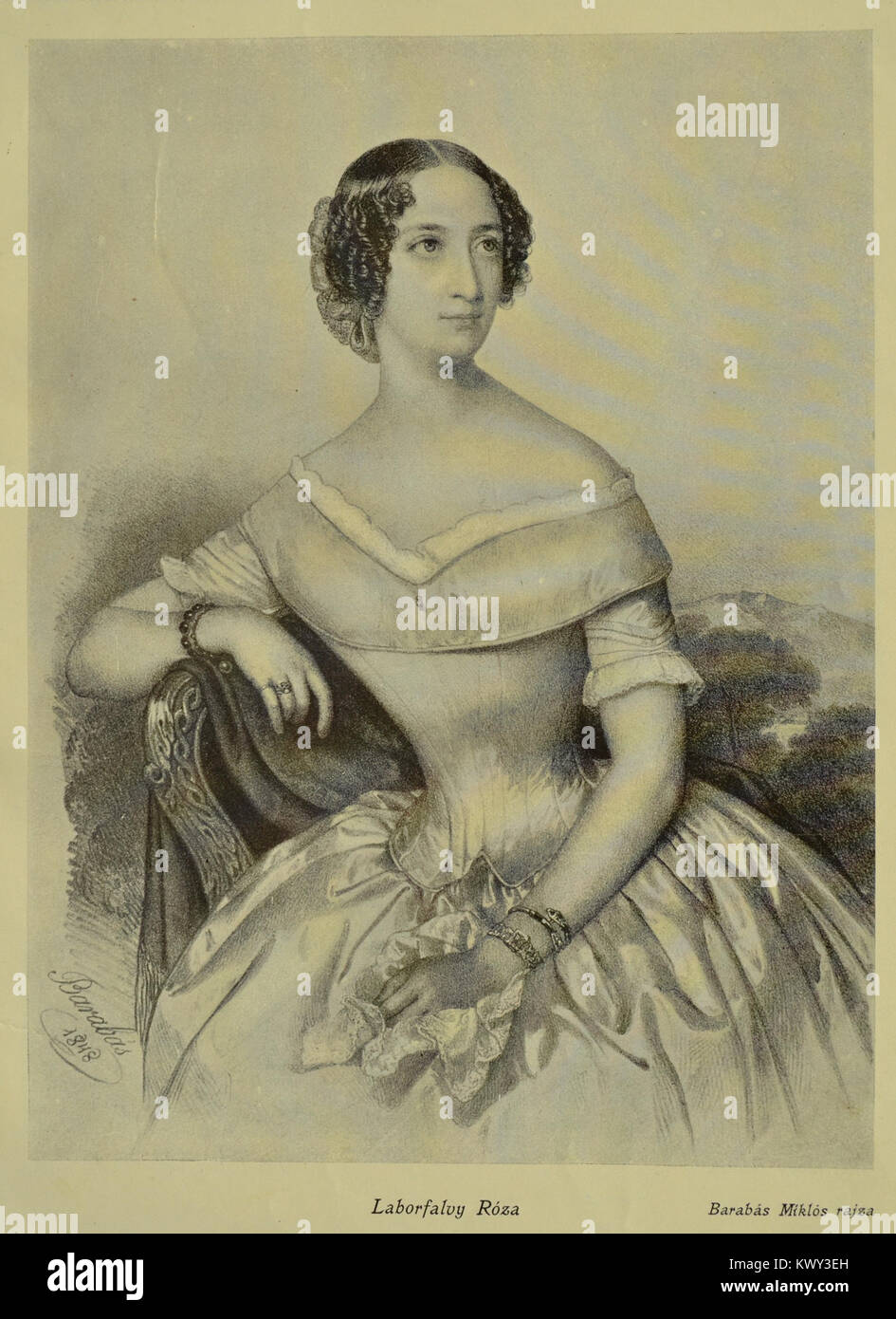 Disegno dell'artista ungherese Miklós Barabás raffigurante l'attrice Róza Laborfalvi, che illustra il teatro ungherese del XIX secolo e la storia culturale. Foto Stock