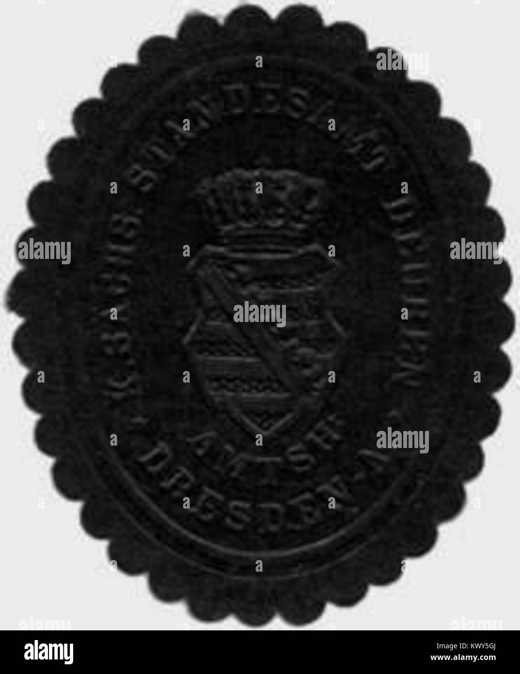 Una maschera di tenuta reale sassone (?) (Etichetta di chiusura) dell’ufficio del registro civile di Deuben, nel distretto di Dresda-Altstadt, utilizzato su buste per proteggere la posta nel sistema Standesamt della Sassonia. Foto Stock