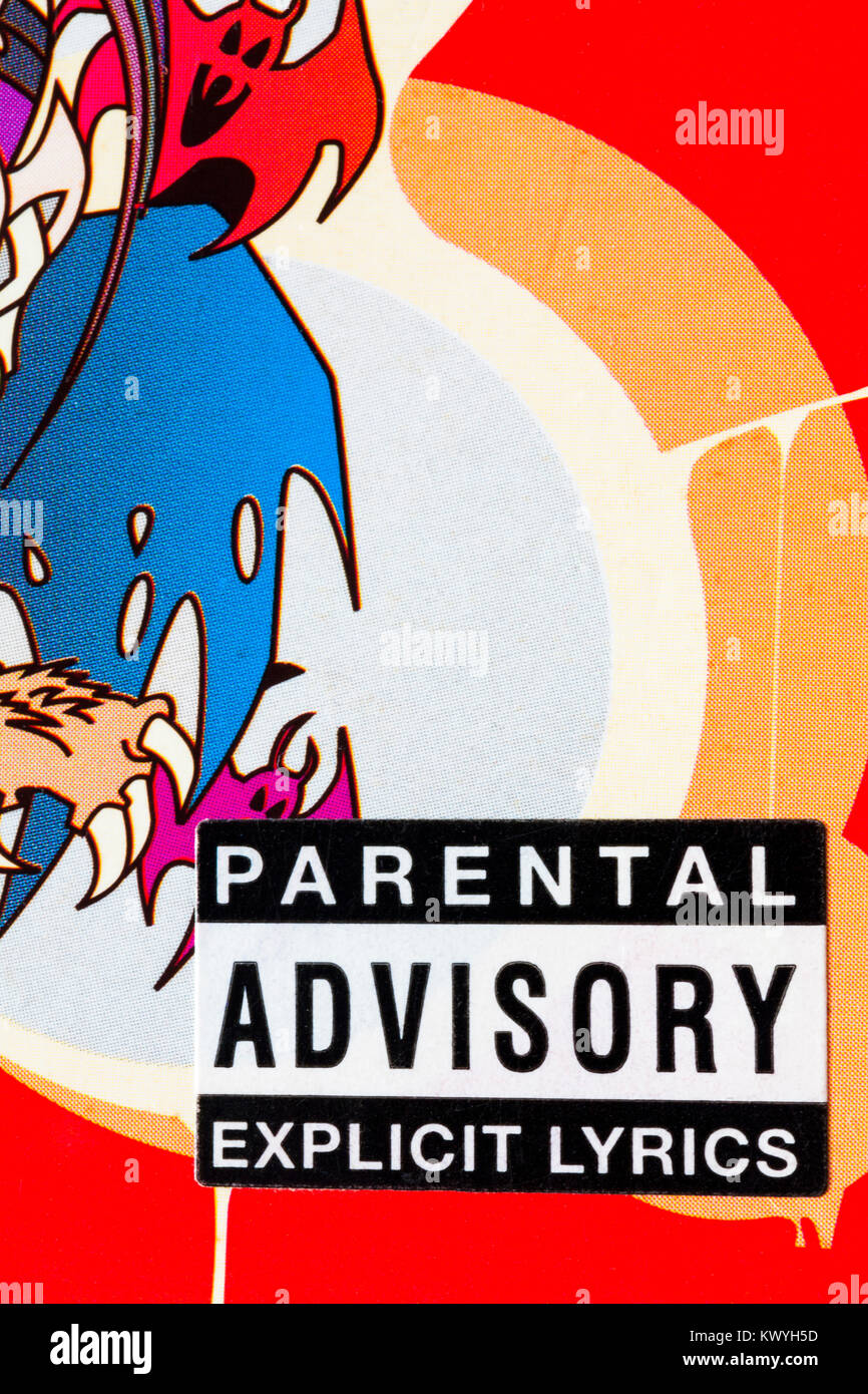 Avviso parentale testo esplicito adesivo di avvertenza sulla copertina dei bonker Set da 13 CD Foto Stock