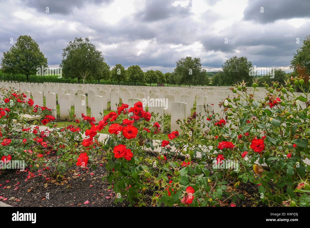 Hooge cratere WW1 cimitero vicino Ypres in Belgio Foto Stock