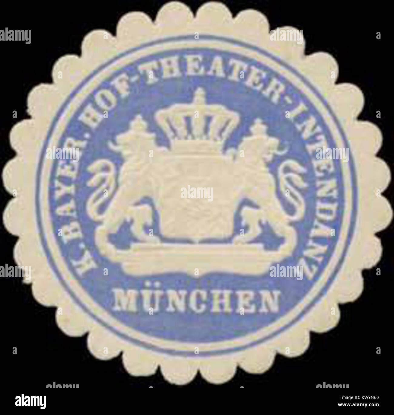 Questo è un marchio di sigillo della direzione del Teatro reale Bavarese di Monaco, utilizzato per autenticare i documenti amministrativi ufficiali dell'istituzione teatrale nel Regno di Baviera. Foto Stock
