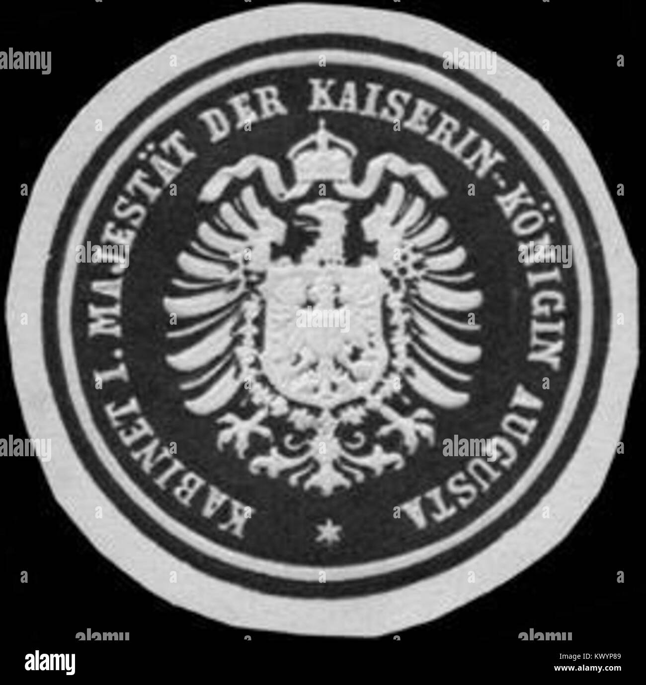 Questo sigillo fu usato dal Gabinetto di sua Maestà l'imperatrice regina Augusta di Prussia, servendo come marchio ufficiale per i documenti della corte imperiale. Foto Stock