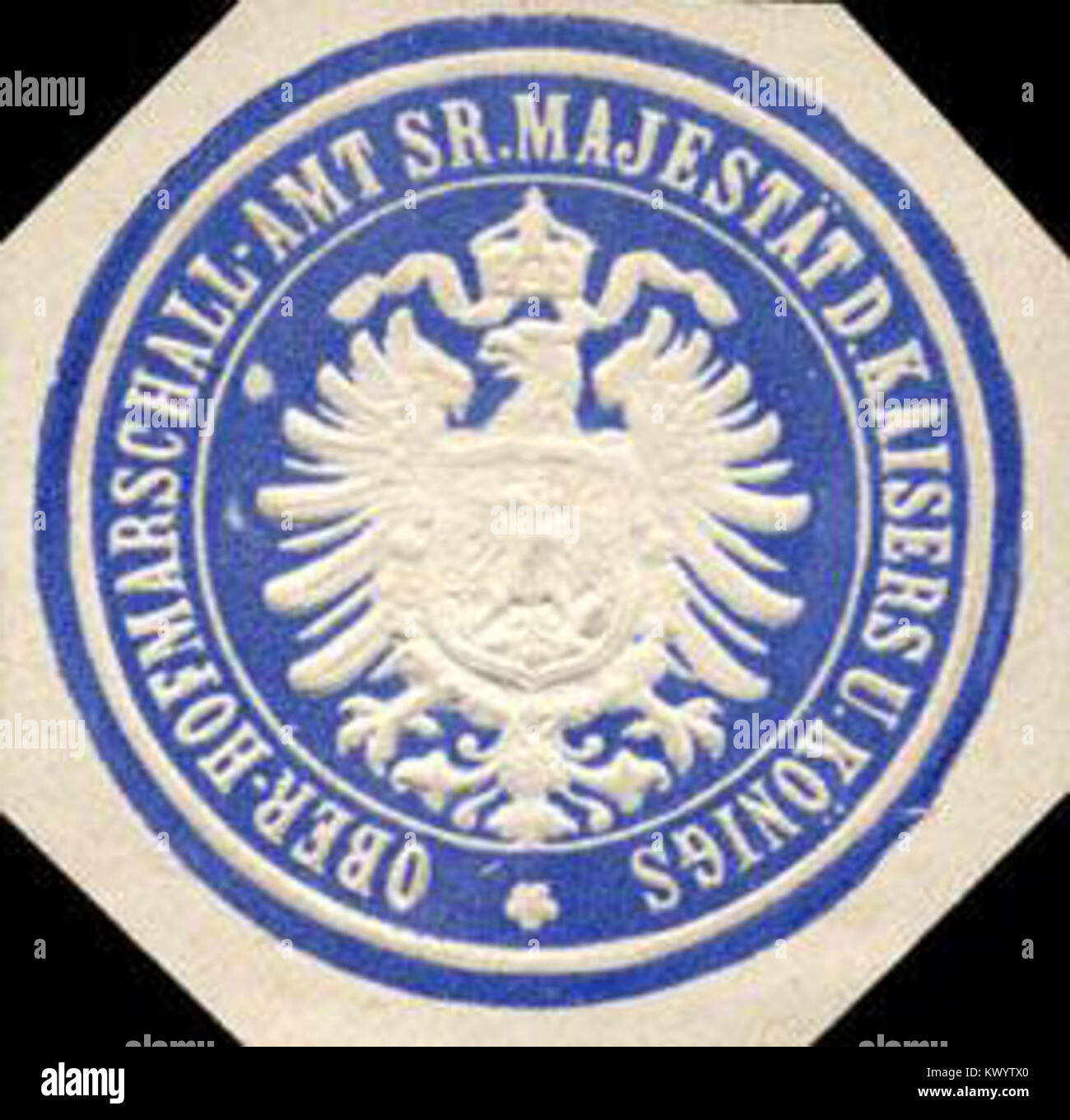 Questo sigillo rappresenta l'ufficio del Maresciallo della Corte Suprema di sua Maestà l'Imperatore e Re, utilizzato per i documenti ufficiali della corte imperiale e che riflette l'autorità della monarchia. Foto Stock