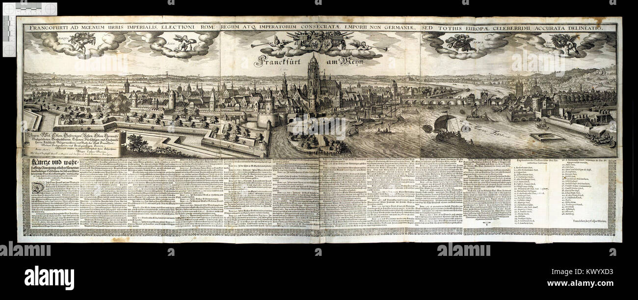 Le pagine 13-16 dell'opera di Merian illustrano caratteristiche topografiche e architettoniche, riflettendo la cartografia storica e la documentazione urbana. Foto Stock