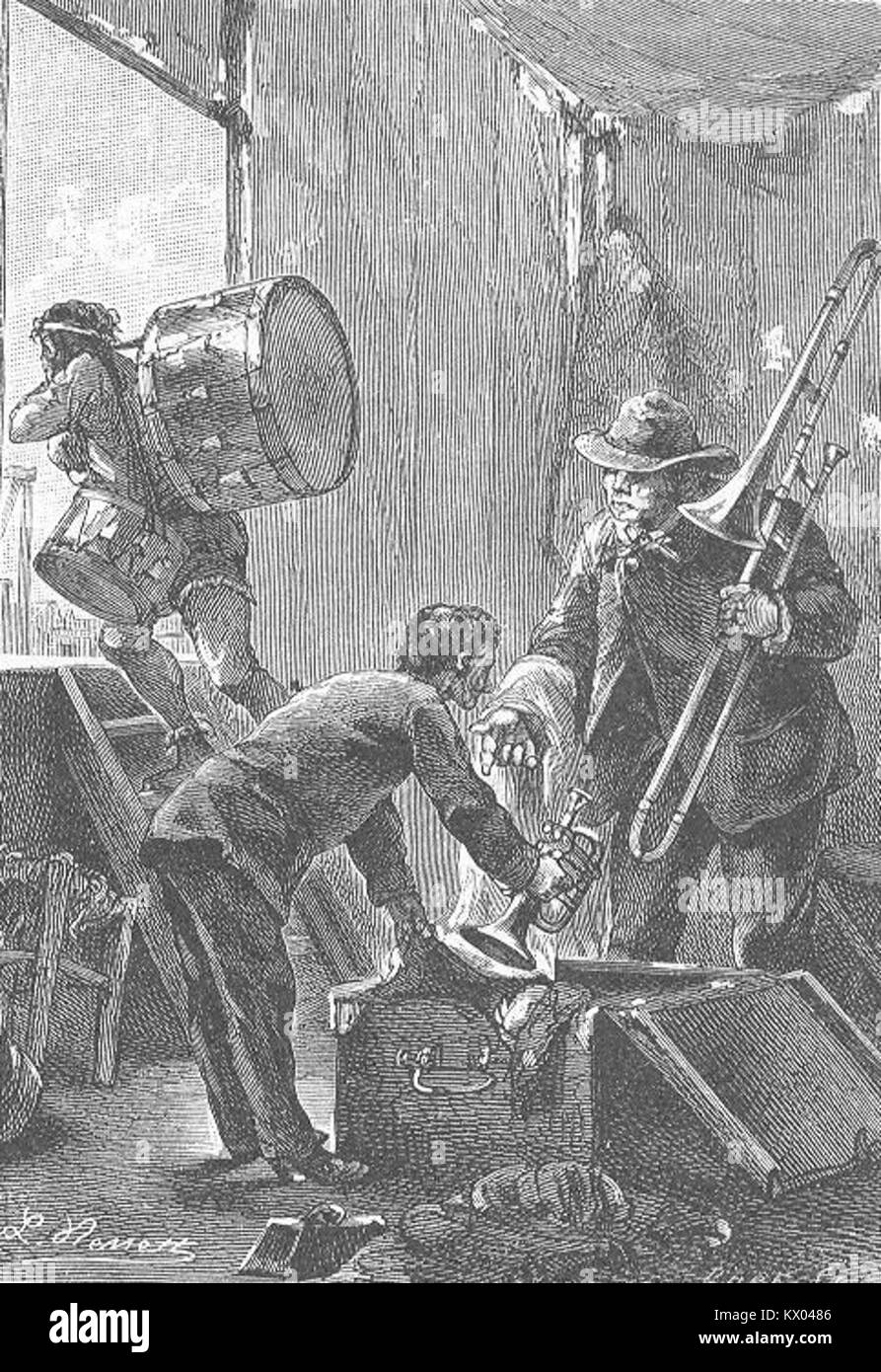 Un'illustrazione di *Mathias Sandorf* di Jules Verne, che mostra gli aspetti avventurosi e drammatici del romanzo. L'illustrazione mette in evidenza i temi chiave del tradimento, del mistero e dell'avventura. Foto Stock