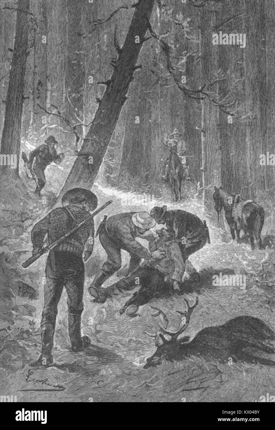 Illustrazione dal romanzo "Mistress Branican" di Léon Benett, raffigurante personaggi e scene della narrazione. Foto Stock