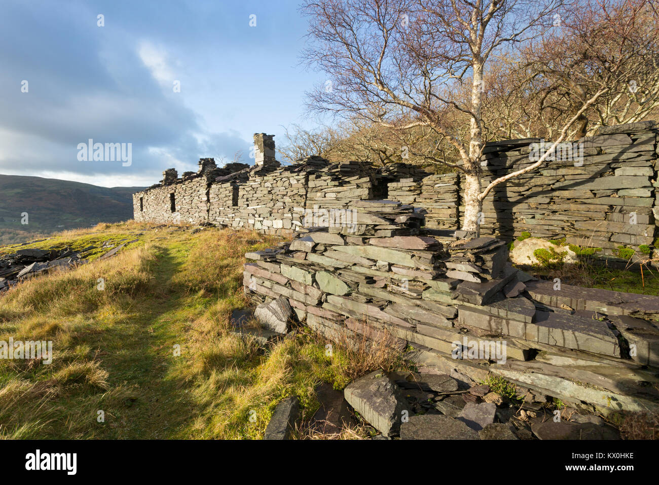 Il vecchio edificio abbandonato, Dinorwig cava di ardesia, Snowdonia, Wales UK Foto Stock