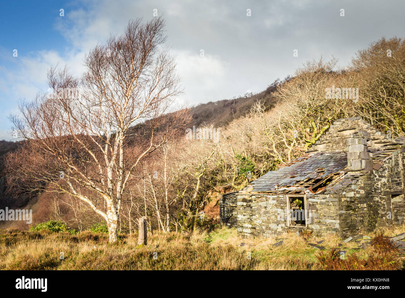 Il vecchio edificio abbandonato, Dinorwig cava di ardesia, Snowdonia, Wales UK Foto Stock