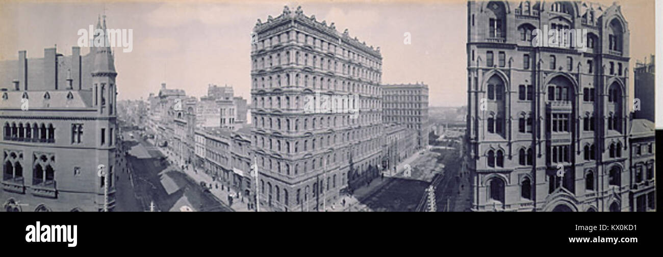 Fotografia di Melbourne nel 1903, che mostra strade urbane, edifici e la vita cittadina dell'inizio del XX secolo in Australia. Foto Stock