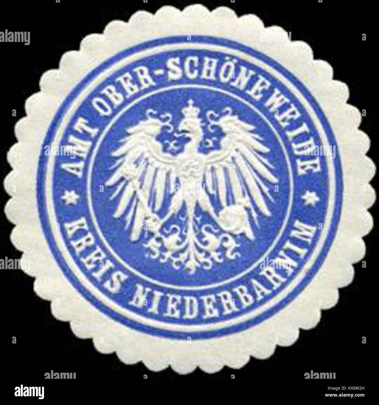 Un sigillo dell'AMT Ober-Schöneweide a Kreis Niederbarnim, che rappresenta l'autorità municipale e le funzioni amministrative nella Germania storica. Foto Stock