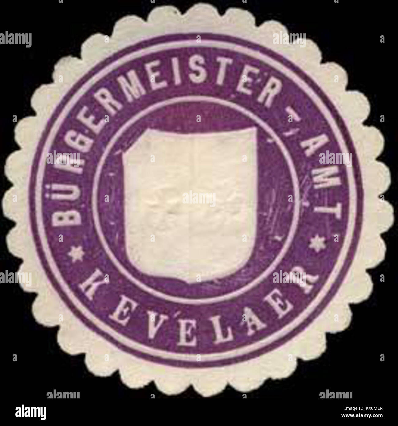 Un sigillo dell'ufficio del sindaco di Kevelaer, che rappresenta il governo locale, l'autorità amministrativa e le funzioni municipali nella Germania storica. Foto Stock