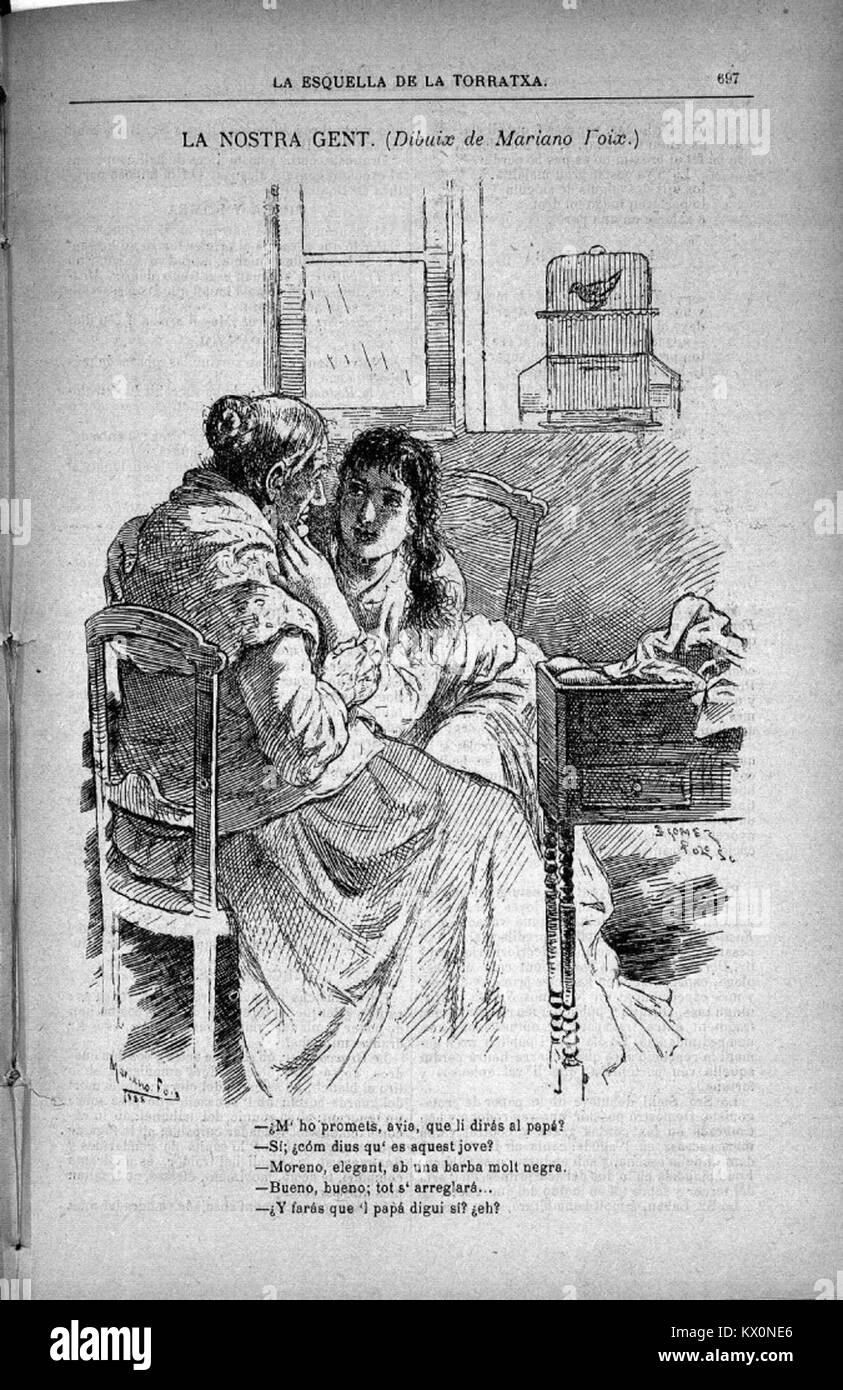 Una pagina della rivista satirica catalana "l'Esquella de la Torratxa", pubblicata il 3 novembre 1888, fornisce commenti culturali, politici e storici sulla Catalogna del tardo XIX secolo. Foto Stock