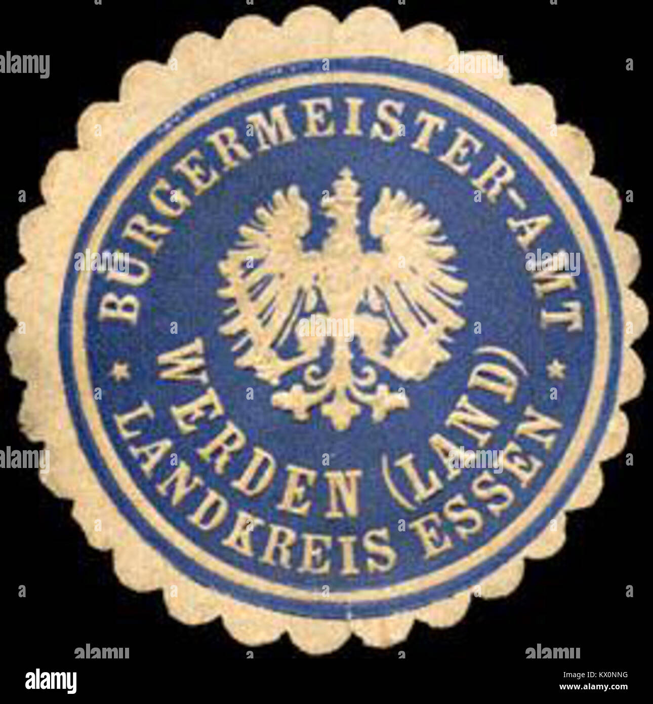 Sigillo ufficiale dell'ufficio del sindaco a Werden, distretto di Essen, Germania, utilizzato per i documenti amministrativi ufficiali e la verifica dell'autorità municipale. Foto Stock