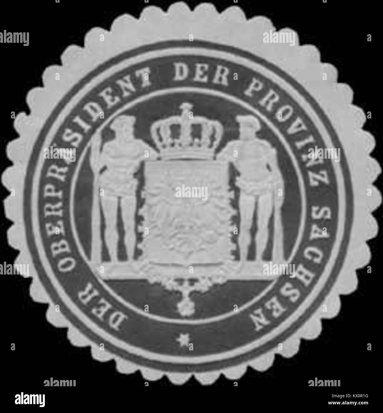 Il sigillo del Oberpräsident (governatore) della provincia di Sassonia rappresenta l'autorità amministrativa della regione. Simboleggia la governance, l'amministrazione legale e il controllo politico regionale durante la sua era. Foto Stock