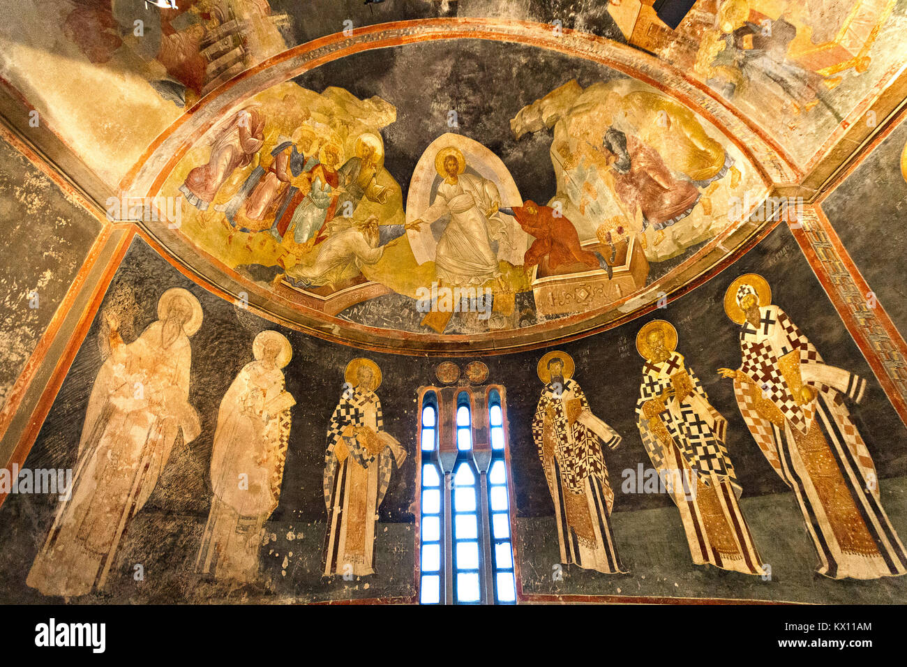 Gli affreschi all'interno della Chiesa di Chora noto anche come Kariye Cami, ad Istanbul in Turchia. Foto Stock