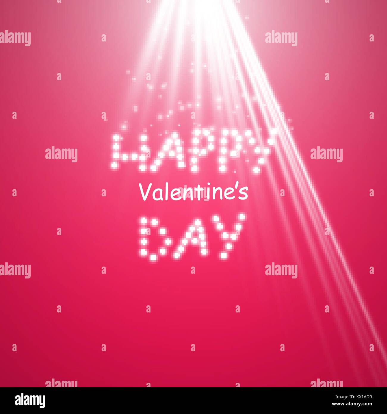 Happy Valentines Day greeting card. Io vi amo. 14 febbraio. Holiday sfondo con freccia, luce, stelle e proiettore su backgraund rosa. Illustrazione Vettoriale Illustrazione Vettoriale