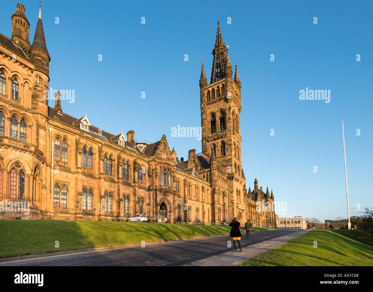 Università di Glasgow edificio principale e la torre, Glasgow, Scotland, Regno Unito Foto Stock