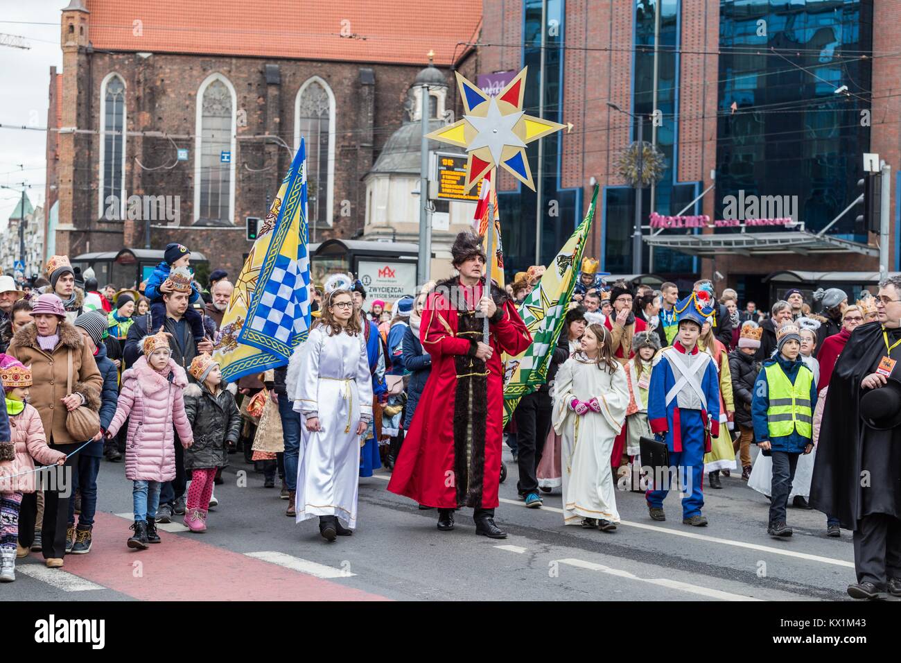Wroclaw, Polonia 6 gennaio 2018 il Corteo dei Magi - La Chiesa cattolica festa dell Epifania a Wroclaw Krzysztof Kaniewski/Alamy Live News Foto Stock