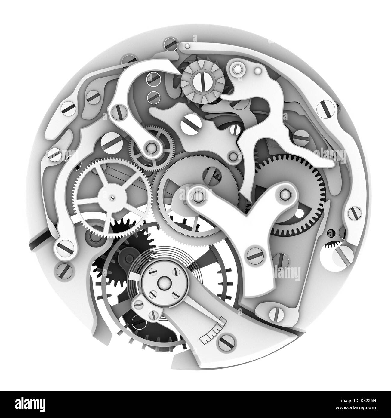 Orologio interno. 3D-computer illustrazione di ruote dentate e ingranaggi  in una meccanica orologio da polso Foto stock - Alamy
