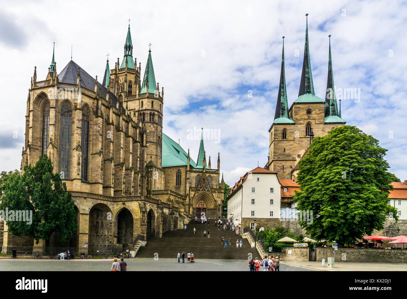 La cattedrale e la chiesa Serveri a Erfurt, Germania Foto Stock