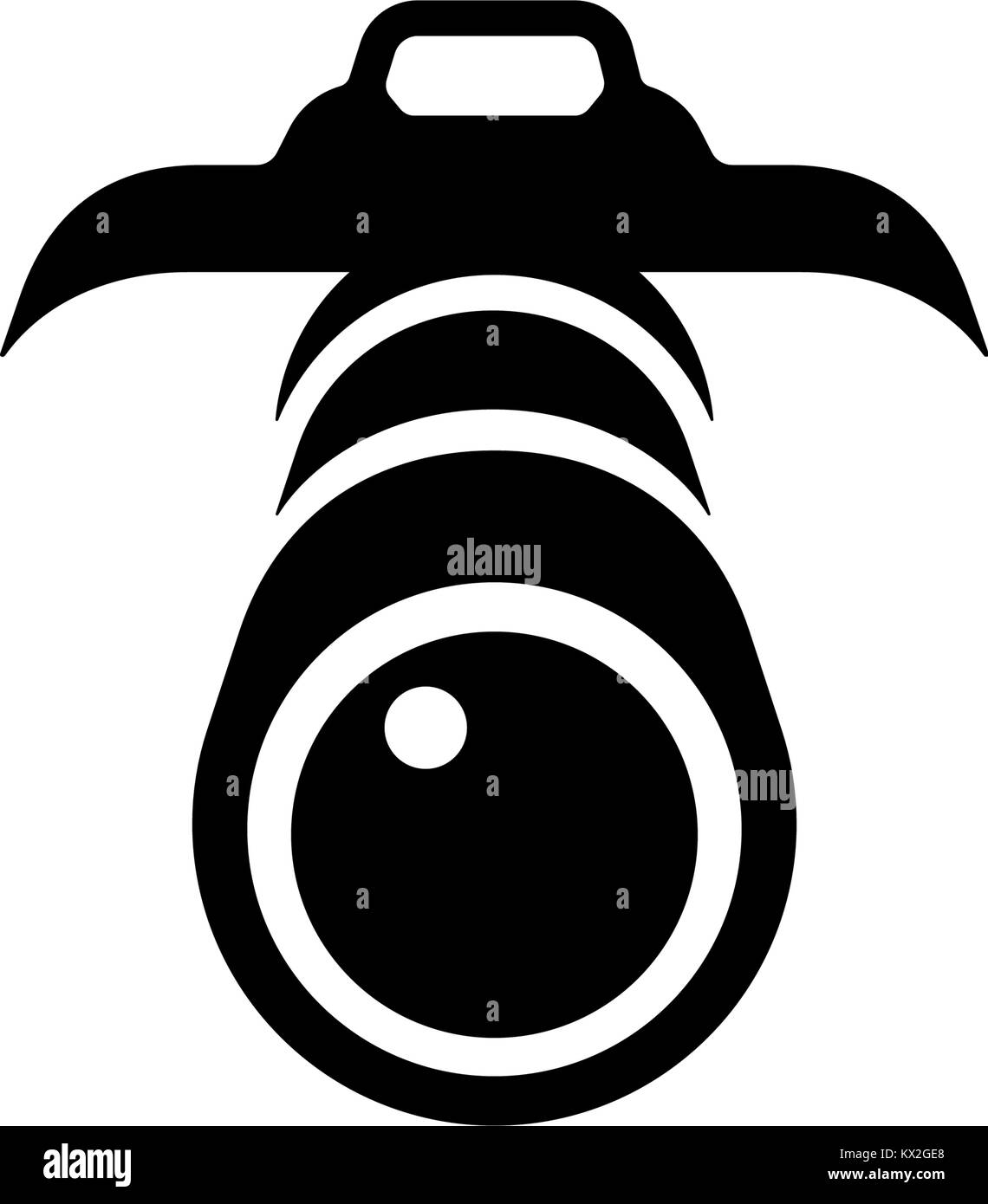 Fotocamera con flash e obiettivo su sfondo bianco. Vector logo design. Illustrazione Vettoriale