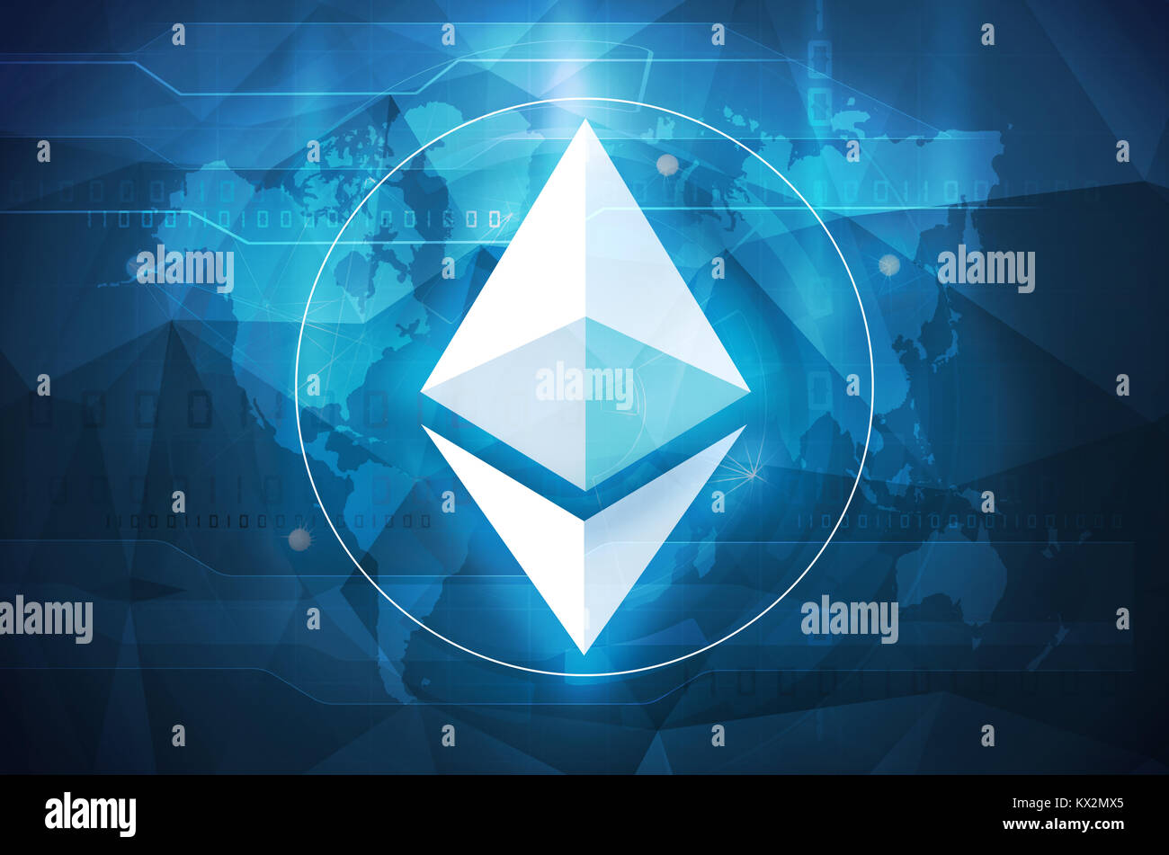 Ethereum simbolo astratto su sfondo blu Foto Stock
