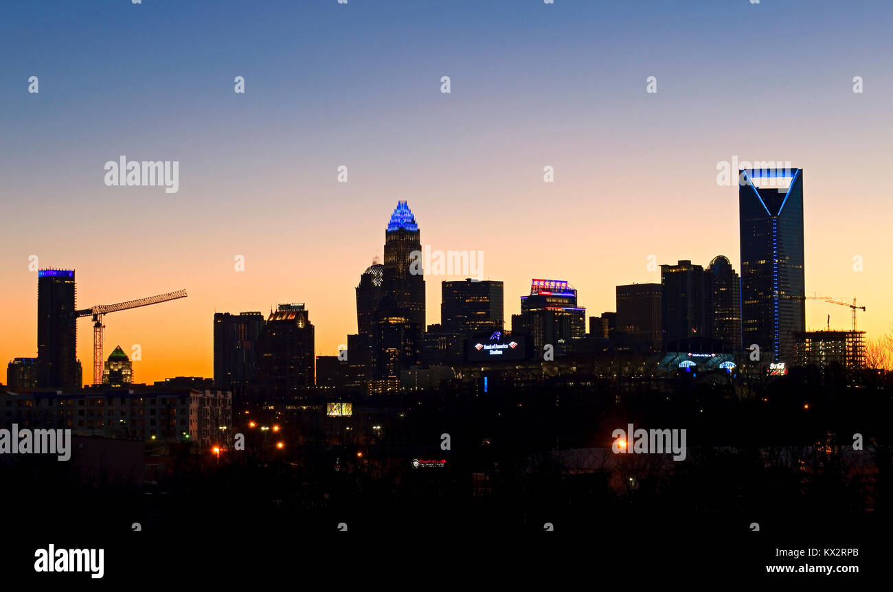 Charlotte, NC Uptown Skyline di sunrise Foto Stock