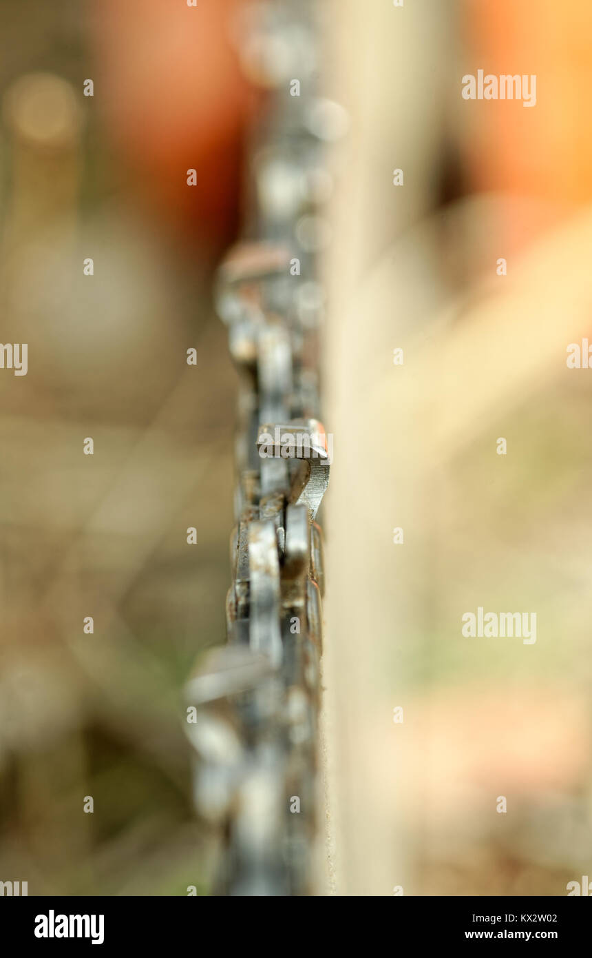 Sega a nastro fino a catena vicino Foto Stock