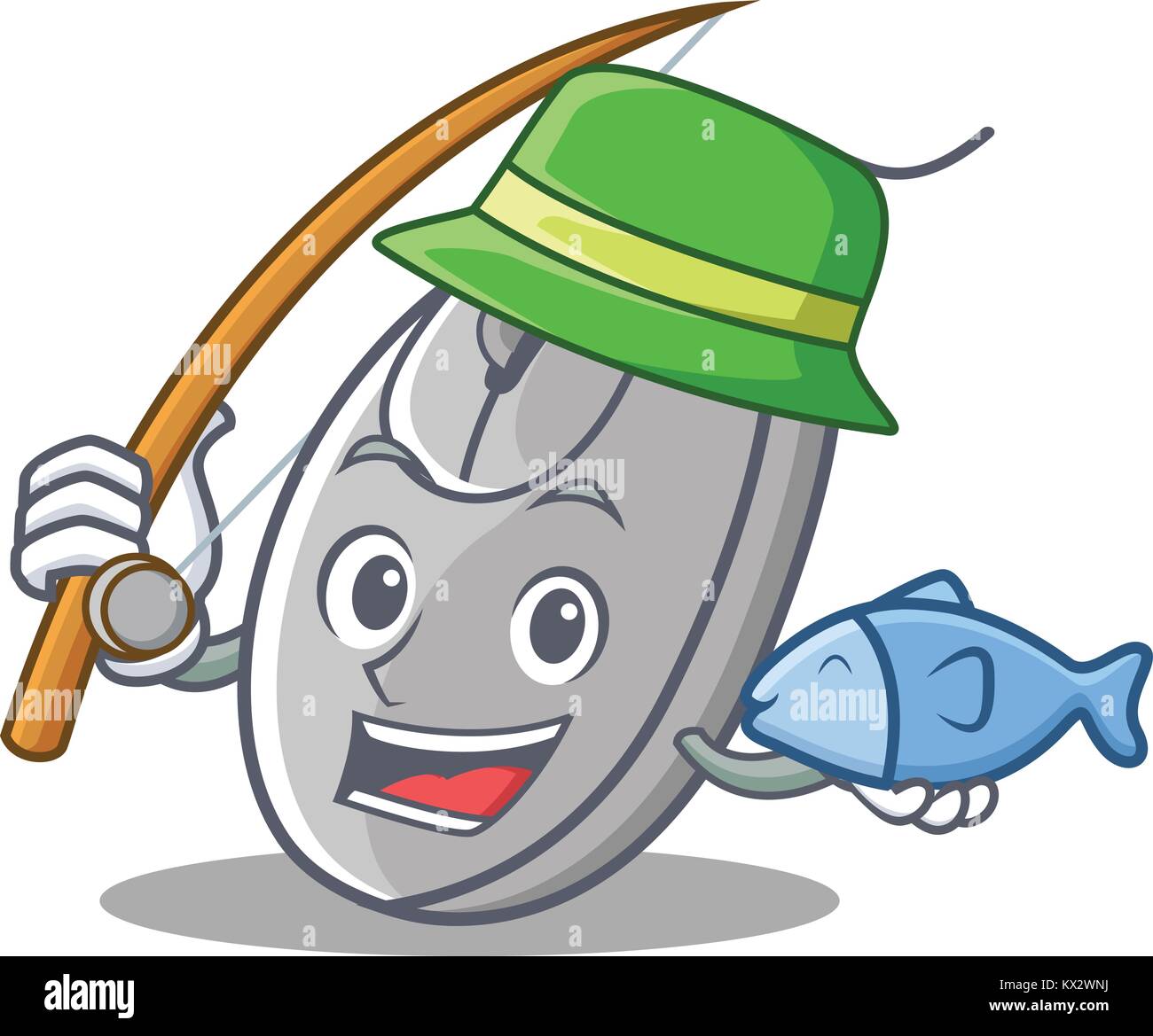 Pesca mascotte del mouse in stile cartone animato Illustrazione Vettoriale