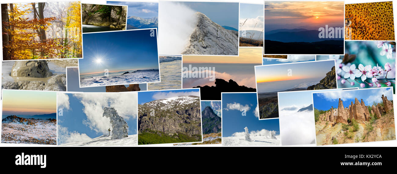 Collage di varia natura foto in diverse stagioni, il rapporto di aspetto per il social network foto di copertina Foto Stock