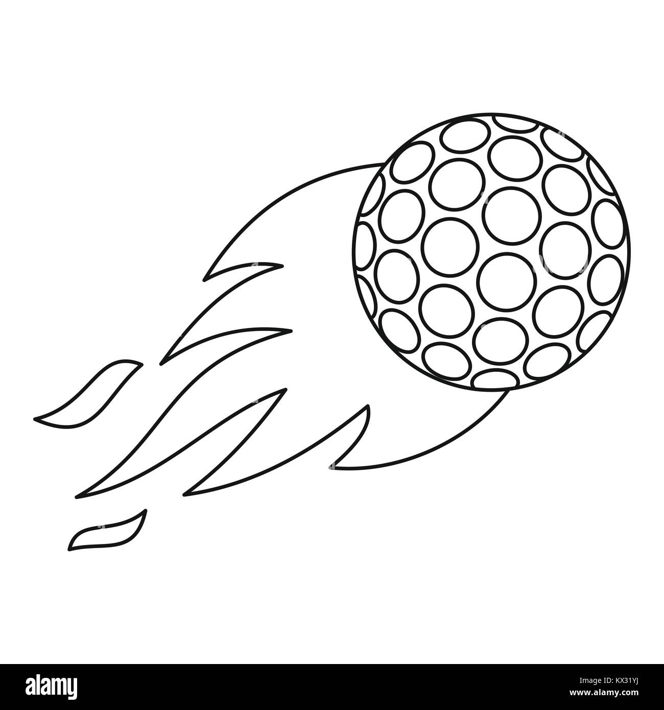 La pallina da golf con icona di fiamma, stile contorno Illustrazione Vettoriale