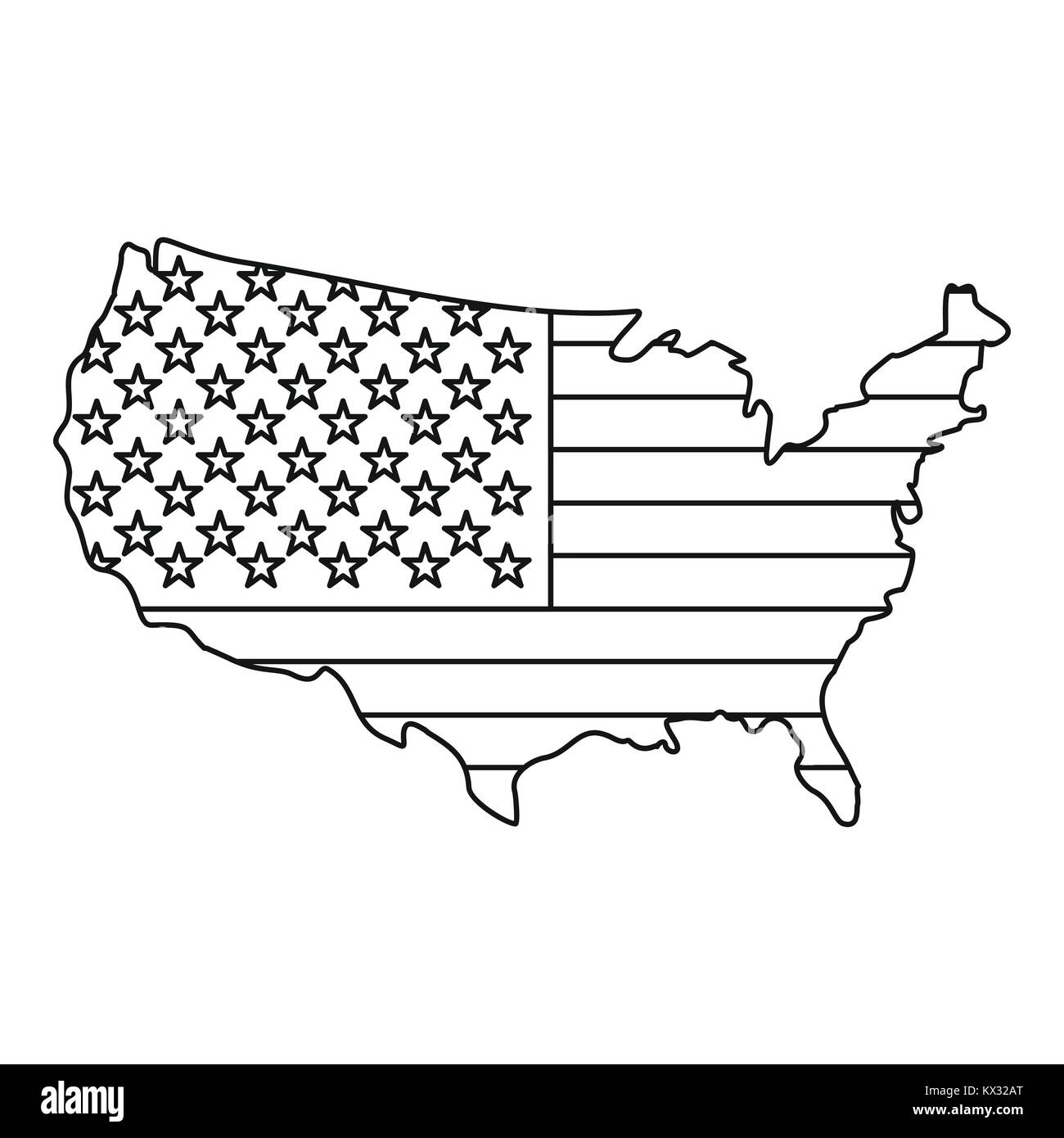 American icona mappa , stile contorno Illustrazione Vettoriale