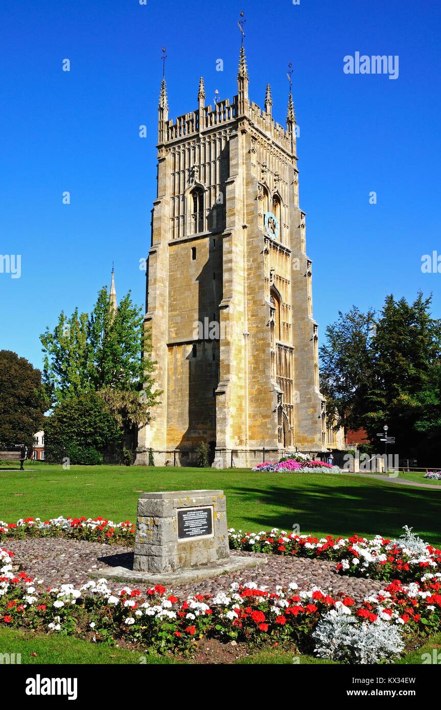 Abbey orologio in Abbey Gardens, Evesham, Worcestershire, Inghilterra, Regno Unito, Europa occidentale. Foto Stock