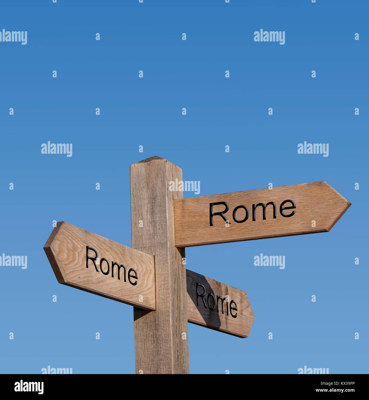 Indicazioni che mostra tutte le strade portano a Roma Foto Stock