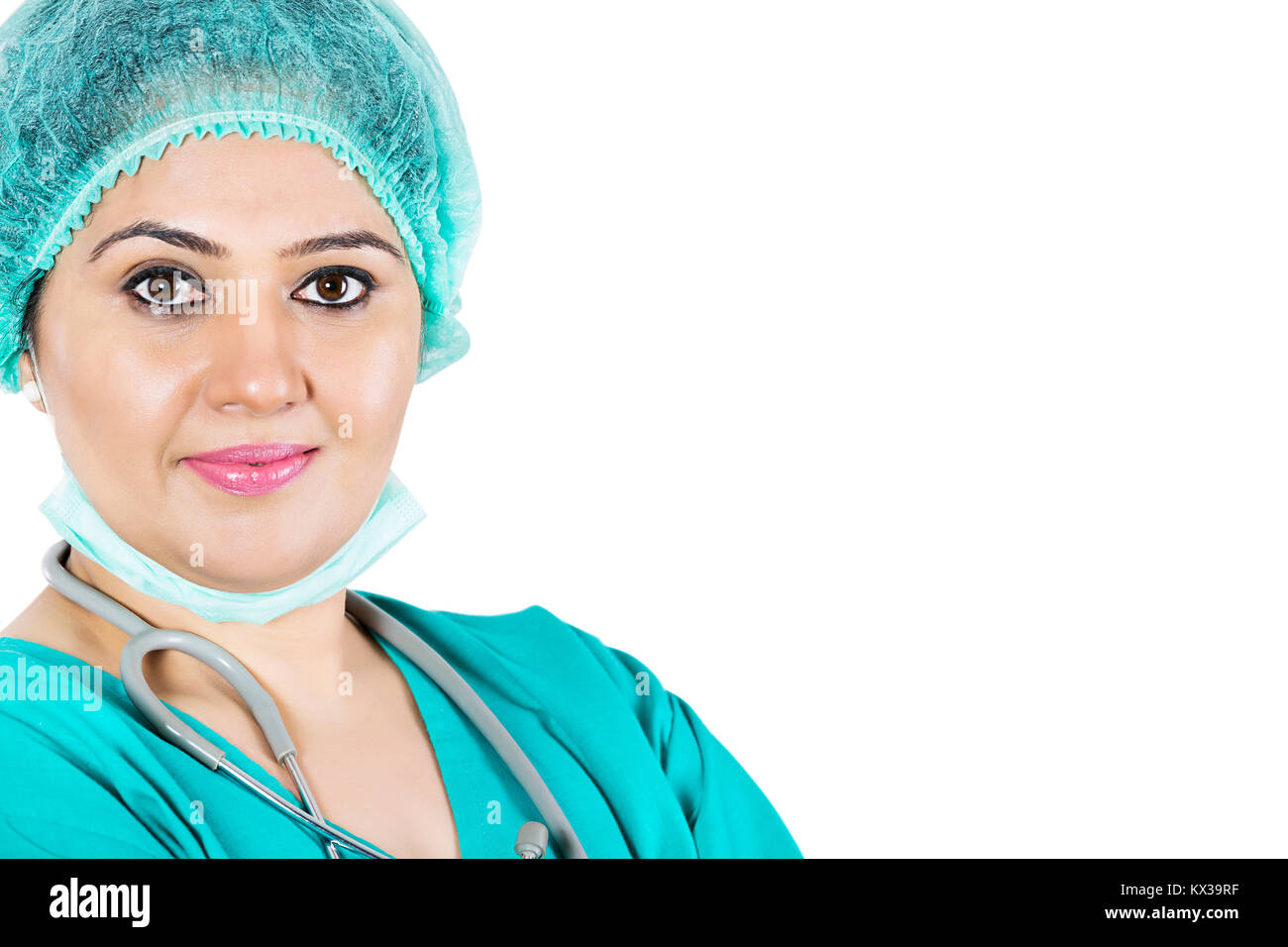 Chirurgo indiano Lady medico indossano uniformi di felicità permanente Foto Stock