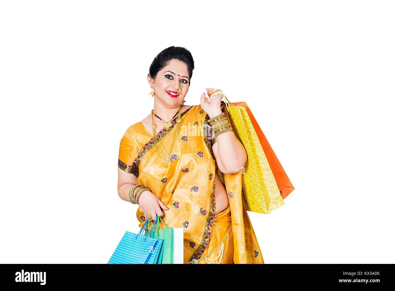 Tradizionale Indiano Marathi donna casalinga Diwali Shopping Bag Foto Stock