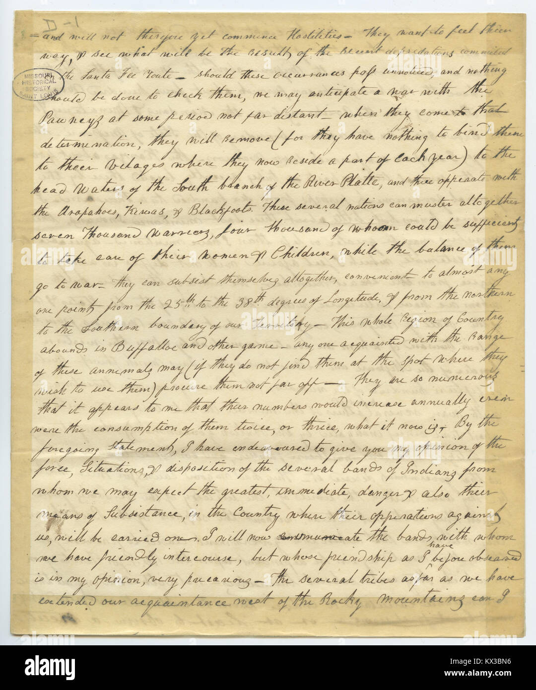 Progetto di lettera di William H. Ashley inizia- "e non vi sarà pertanto ancora iniziare le ostilità . . .", Ca. Marzo 1829 Foto Stock