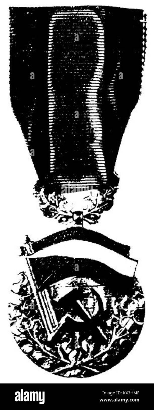 Il Řád republiky, o ordine della Repubblica, è stato un prestigioso riconoscimento ceco assegnato a individui per un servizio eccezionale al paese. Questa immagine del 1951 mostra il design della medaglia, che simboleggia l'orgoglio e la conquista nazionale. Foto Stock