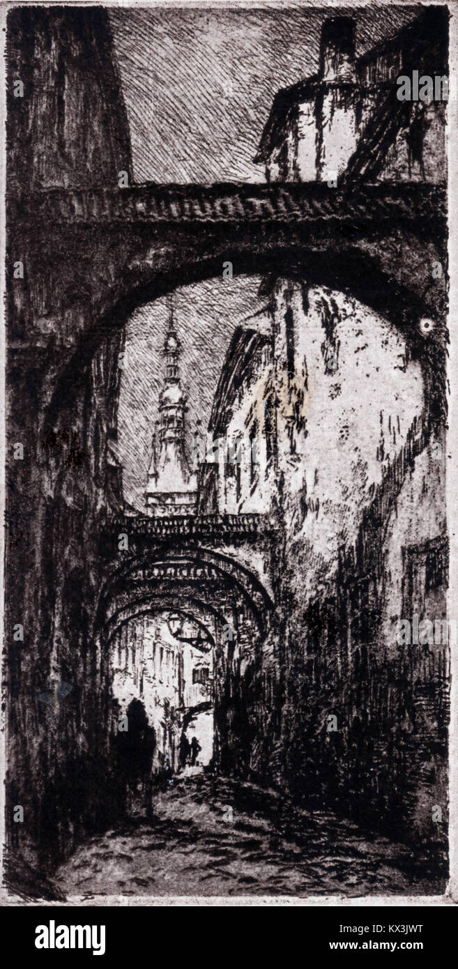 Questa fotografia di Karel Wellner mostra una scena scolastica di strada a Olomouc, Repubblica Ceca, che illustra l'ambiente educativo urbano e l'attività pedonale tra la fine del XIX e l'inizio del XX secolo. Foto Stock