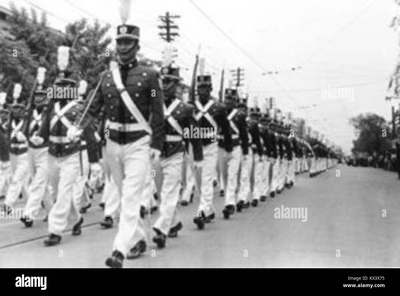 Questa fotografia cattura una protesta militare pro-5,16 a sostegno del regime del presidente Park Chung-hee, che riflette il clima politico in Corea del Sud durante gli anni '1960 Foto Stock