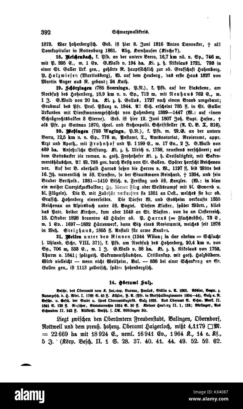 Una pagina di "Das Königreich Württemberg III" che mostra dati statistici e descrittivi sulla geografia, la popolazione e l'amministrazione di Württemberg durante il XIX secolo. Foto Stock