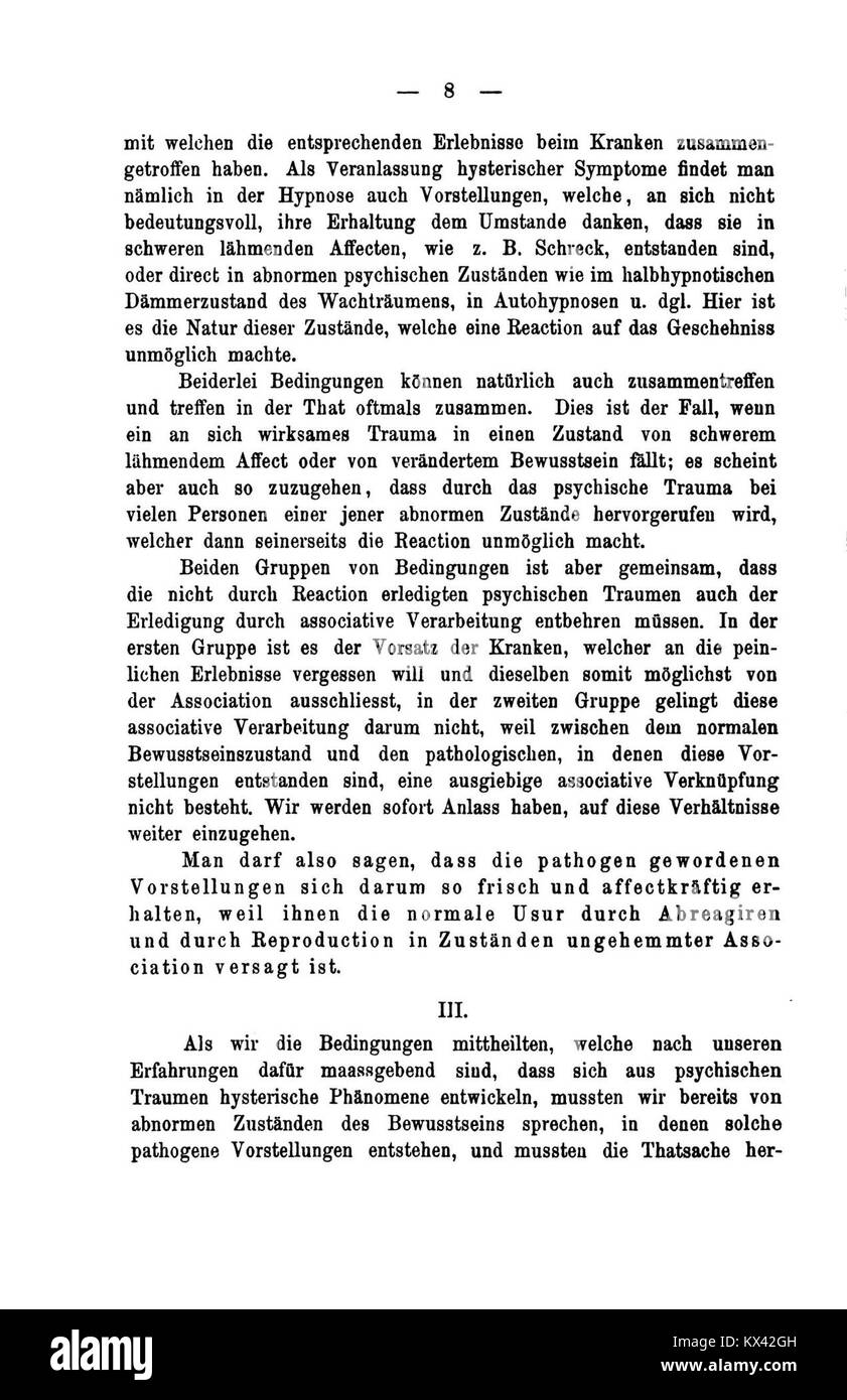 Questa voce fa parte di "De Studien über Hysterie", che presenta osservazioni cliniche e discussioni teoriche sull'isteria delle prime ricerche psicologiche. Foto Stock