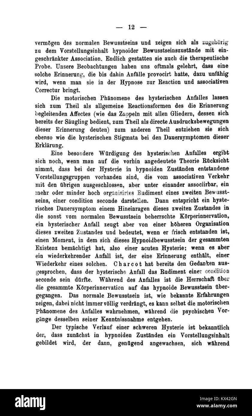 Questa voce fa parte della serie "De Studien über Hysterie", continuando la sua esplorazione dell'isteria con ulteriori analisi di casi di studio e metodi di trattamento psichiatrico del periodo. Foto Stock