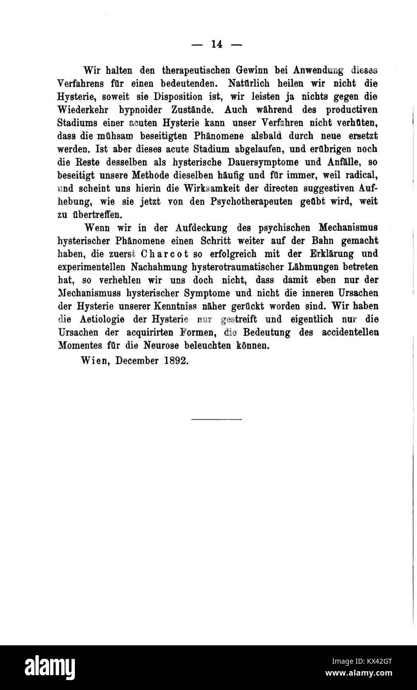 Una continuazione o una sezione di "De Studien über Hysterie", incentrata su casi specifici o risultati relativi all'isteria. Questa parte del lavoro presenta osservazioni e analisi da prospettive psicologiche e mediche precoci. Foto Stock