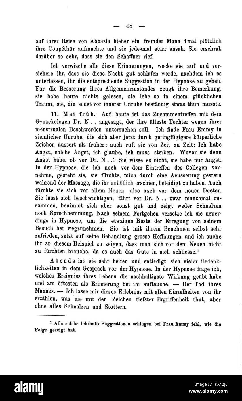 Pagina 48 di "studi sull'isteria" contenente i primi casi di studio e osservazioni su fenomeni psicologici, comprese le note del paziente e il commento clinico. Foto Stock