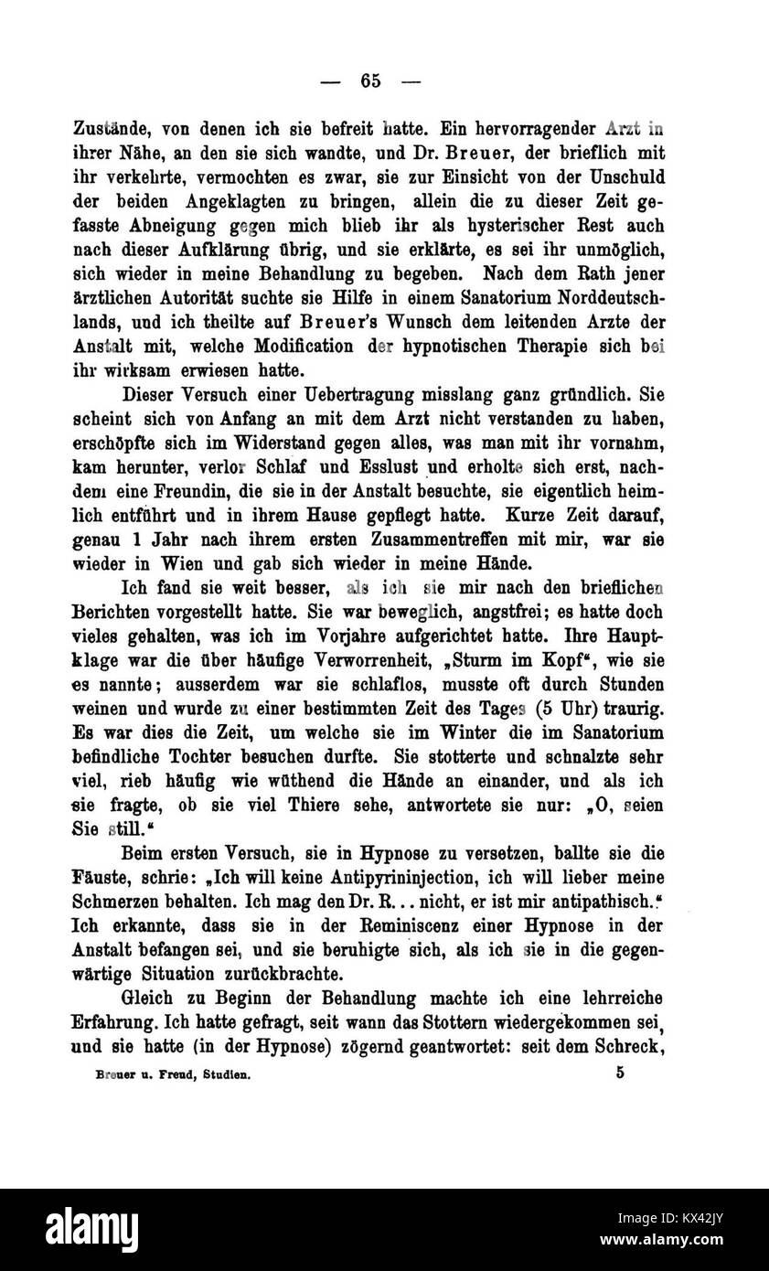 Una sezione di "De Studien über Hysterie" che presenta case study dettagliati e analisi cliniche di pazienti con sintomi neurologici e psicologici. Foto Stock